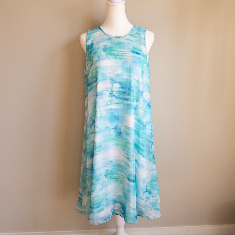 Calvin Klein Sleeveless Midi Watercolor‎ Blue Dress Size 10